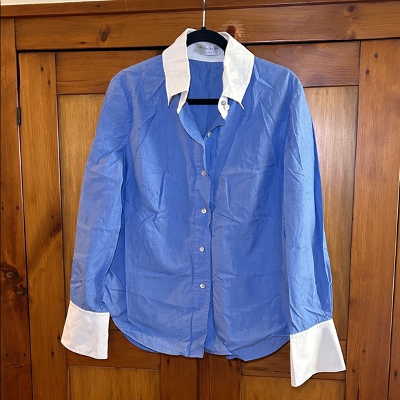 Charles Nolan Tops - Chic Blue Shirt with White Accents